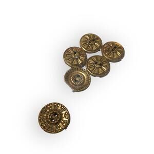 Lot 6 Vintage Pressed Brass Buttons Two Hole Floral Sunburst Aztec Ornate Design